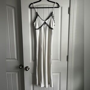 Asos Design White Satin Lace Trim Maxi Dress